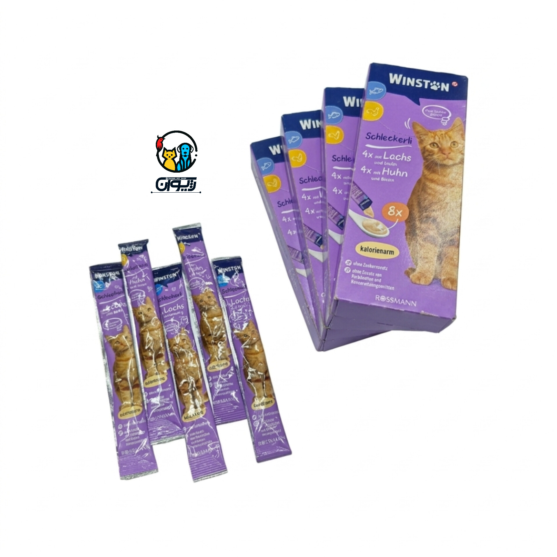 بستنی وینستون گربه طعم مرغ و ماهی (پک ۸ عددی)  Winston Cat Creamy Treat with chicken & fish flavor