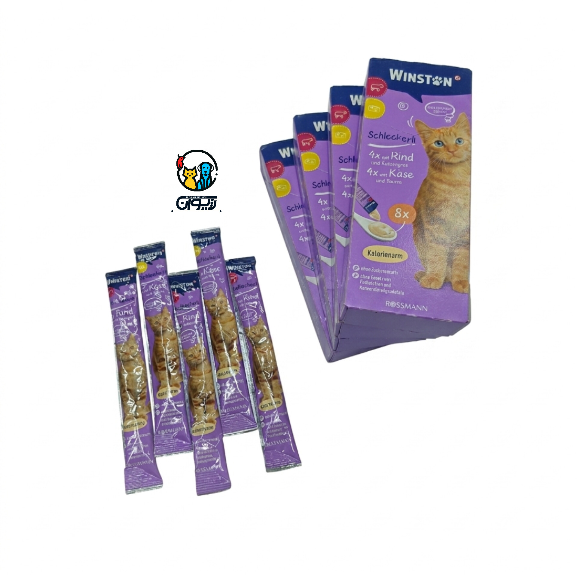 بستنی وینستون گربه طعم گاو و پنیر (پک ۸عددی)  Winston Cat Creamy Treat with Cheese & Beef Flavor
