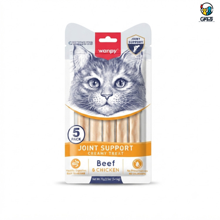 بستنی درمانی گربه ونپی، مراقبت مفاصل، طعم گوشت و مرغ، بسته ۵ عددی Wanpy Functional Creamy Cat Treat