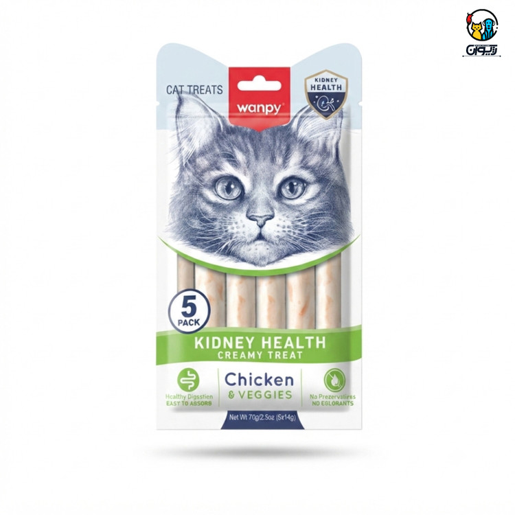 بستنی درمانی گربه ونپی، مراقبت کلیه، طعم مرغ و سبزیجات، بسته ۵ عددی Wanpy Functional Creamy Cat Treat