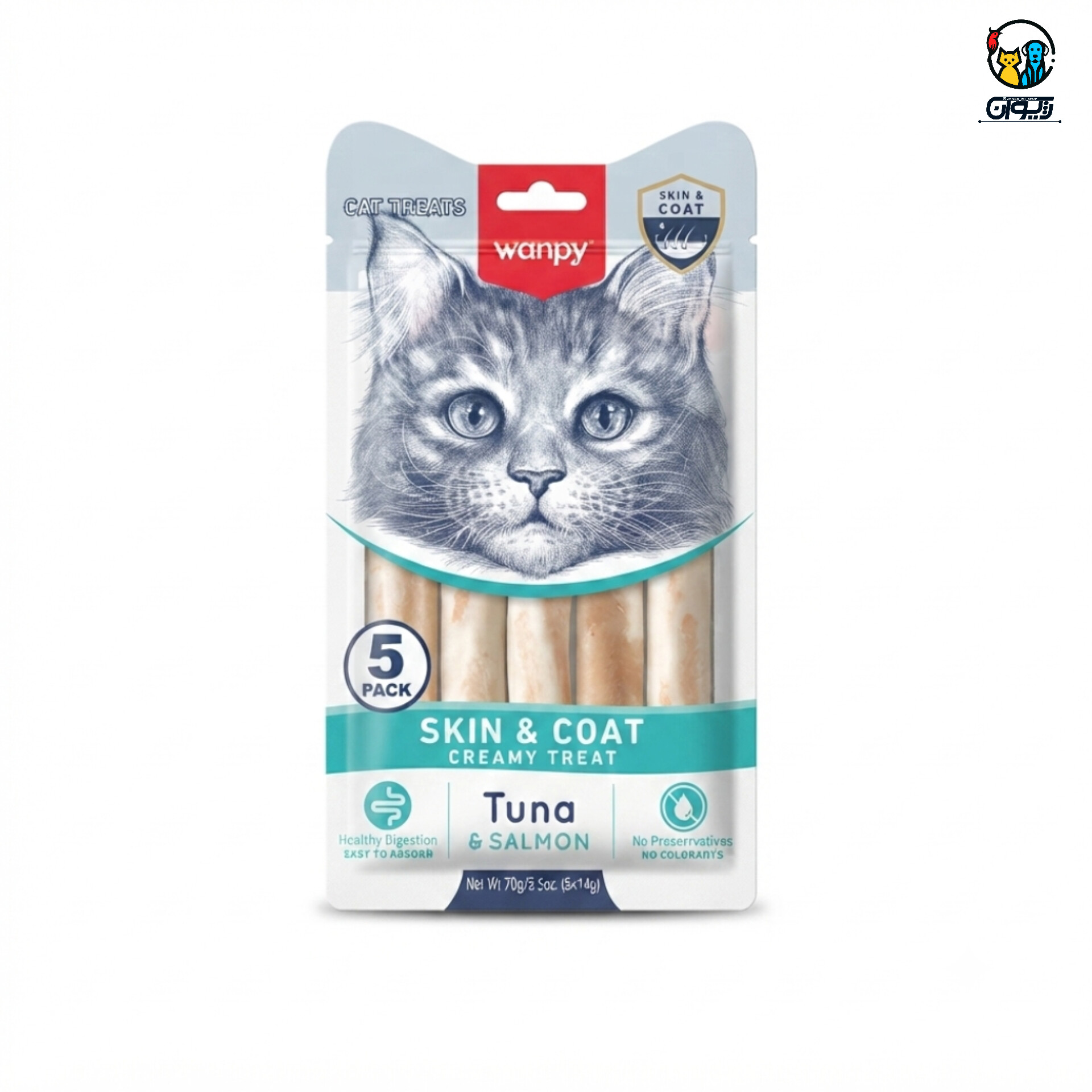 بستنی درمانی گربه ونپی، مراقبت پوست و مو، طعم تن و سالمون، بسته ۵ عددی Wanpy Functional Creamy Cat Treat